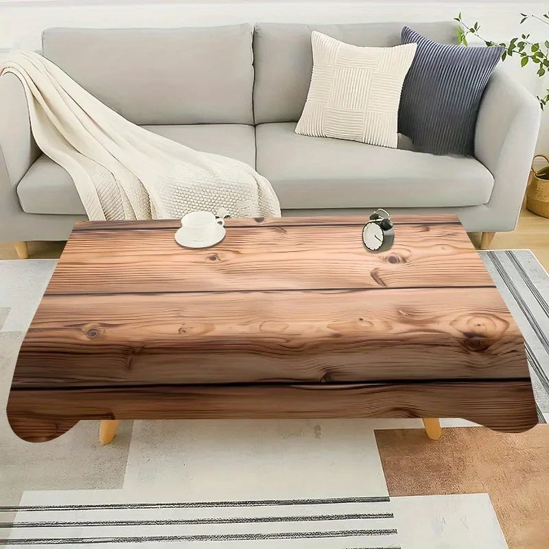 nappe table marron texture bois moderne imperméable lavable extérieur fête banquet clips métalliques