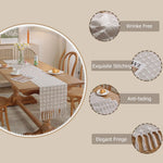 chinois moderne élégant chemin table carreaux blancs tassel lin beige clair