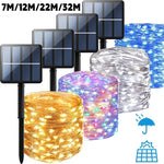 guirlande lumineuse solaire multicolore moderne spikes métalliques panneau solaire diodes led 32m 22m 11m