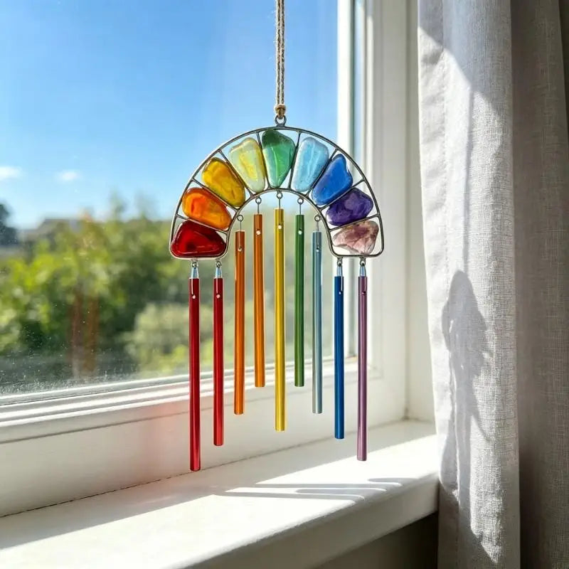 mobile musical arc ciel verre coloré decoratif suspendu fenetre chambre enfant boheme