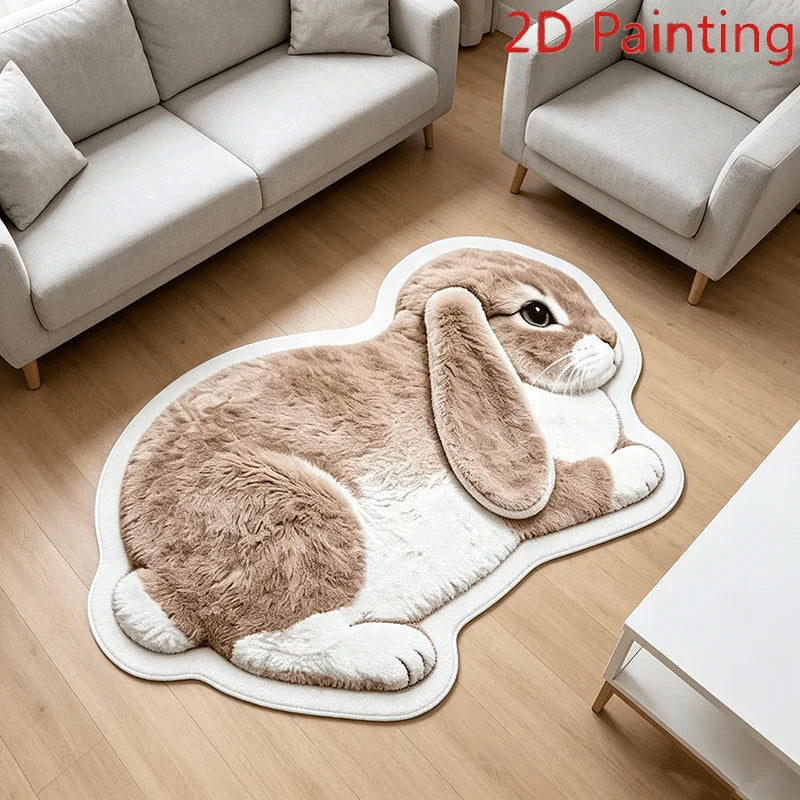 tapis forme lapin moderne doux marron clair blanc antidérapant salon chambre