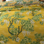 couverture coton motif floral verte jaune vintage franges dorées 48x74cm 150x200cm
