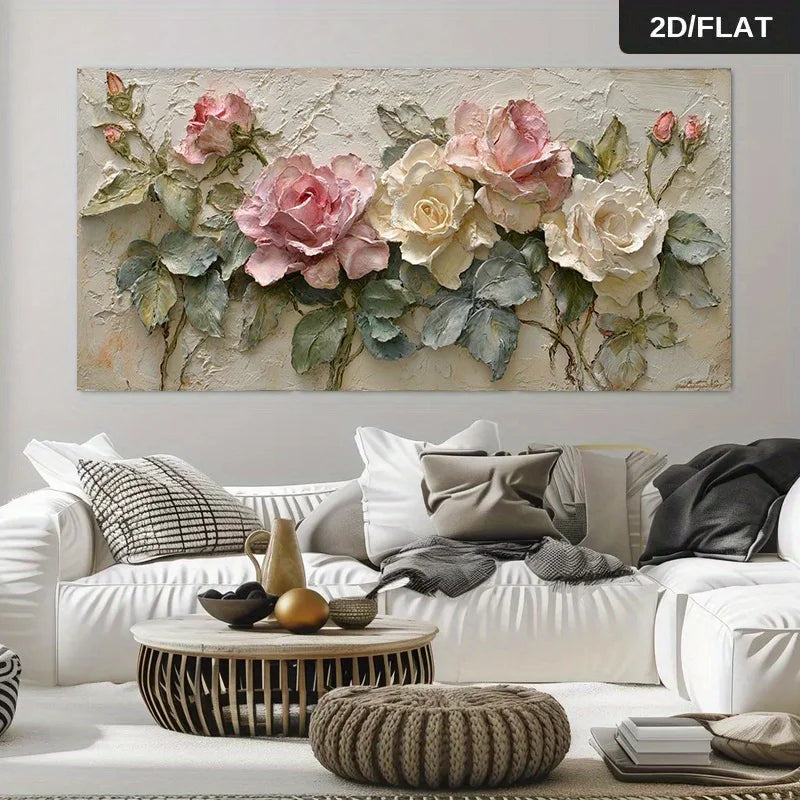 tableau mural impression toile abstraite fleurs roses blanches classique décoration murale moderne floral réaliste