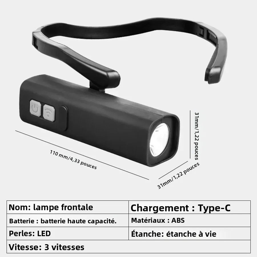 lampe frontale led rechargeable clip portable étanche modes 10w léger moderne