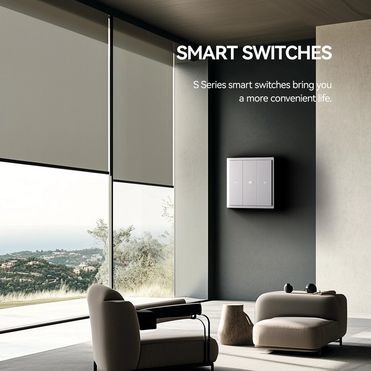 interrupteur intelligent blanc moderne minimaliste fixation murale prise courant câbles certification fcc ccc