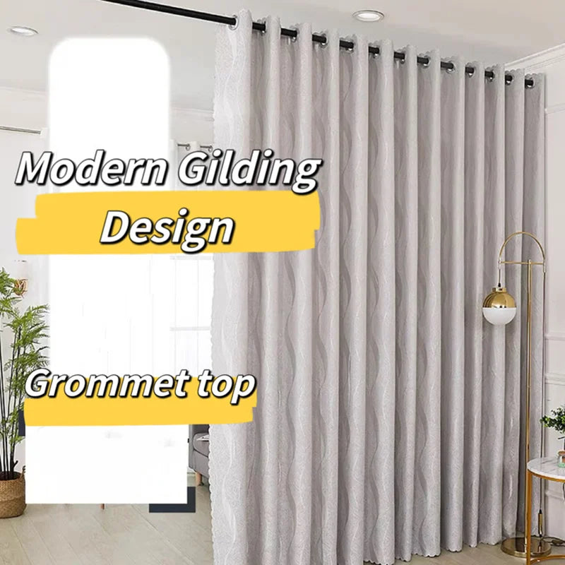 rideau blackout gris moderne motif ondulé argenté voilage transparent