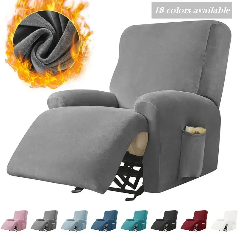housse fauteuil relax velours doux protection canapé place moderne poche grise