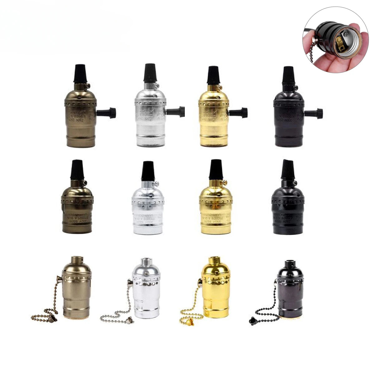 ampoule vis e27 or argent noir métal lisse vintage câble interrupteur led filament