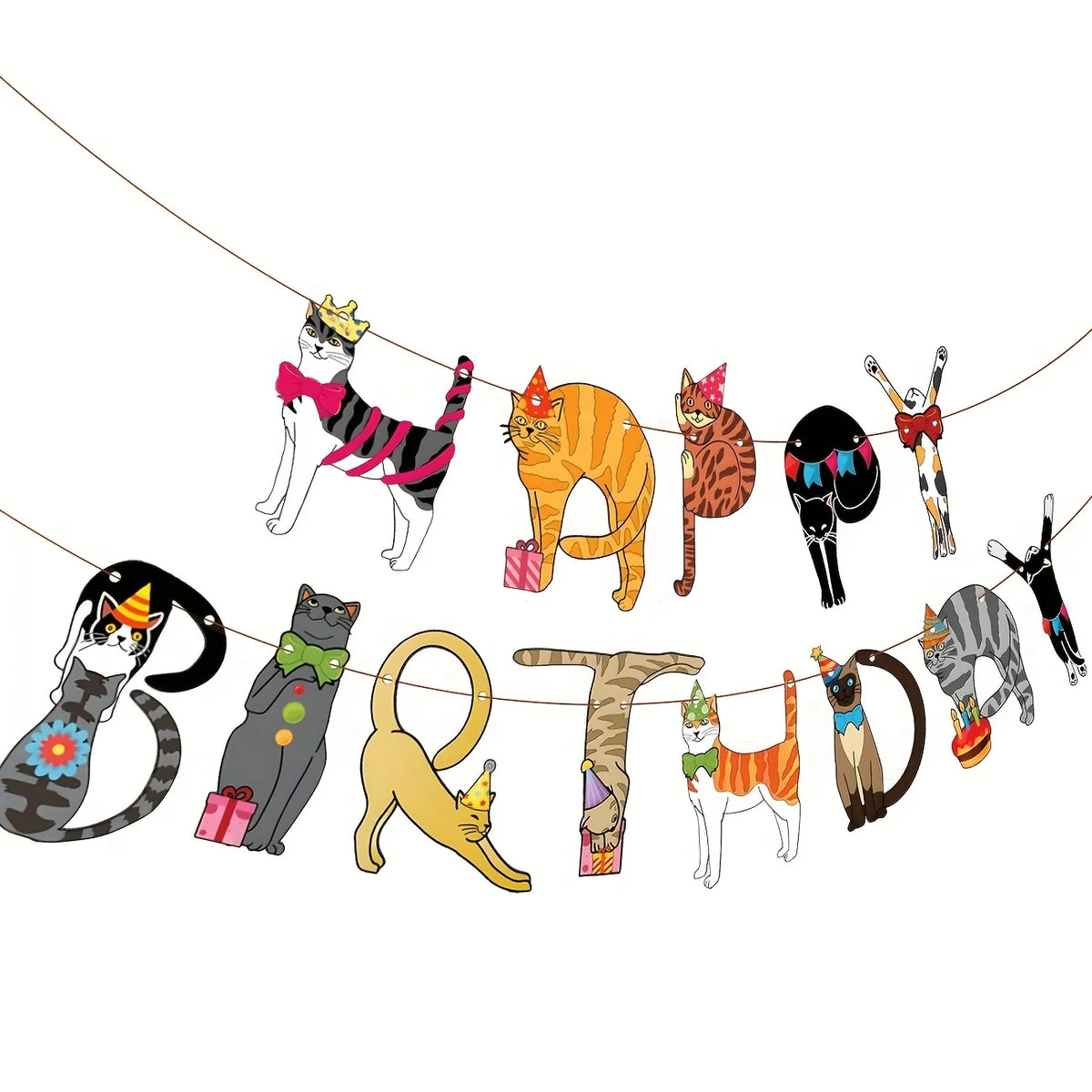 guirlande fête anniversaire chatons multicolores costumes illustration décoration événement festive papier