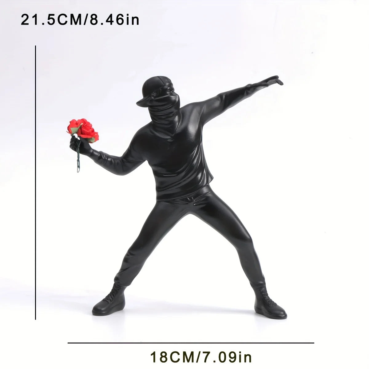 figurine humaine résine lanceur fleurs décoration maison moderne street art blanc noir rouge