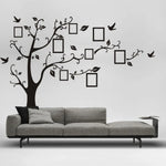 sticker mural arbre moderne noir branches feuilles oiseaux cadres photo 50x70cm