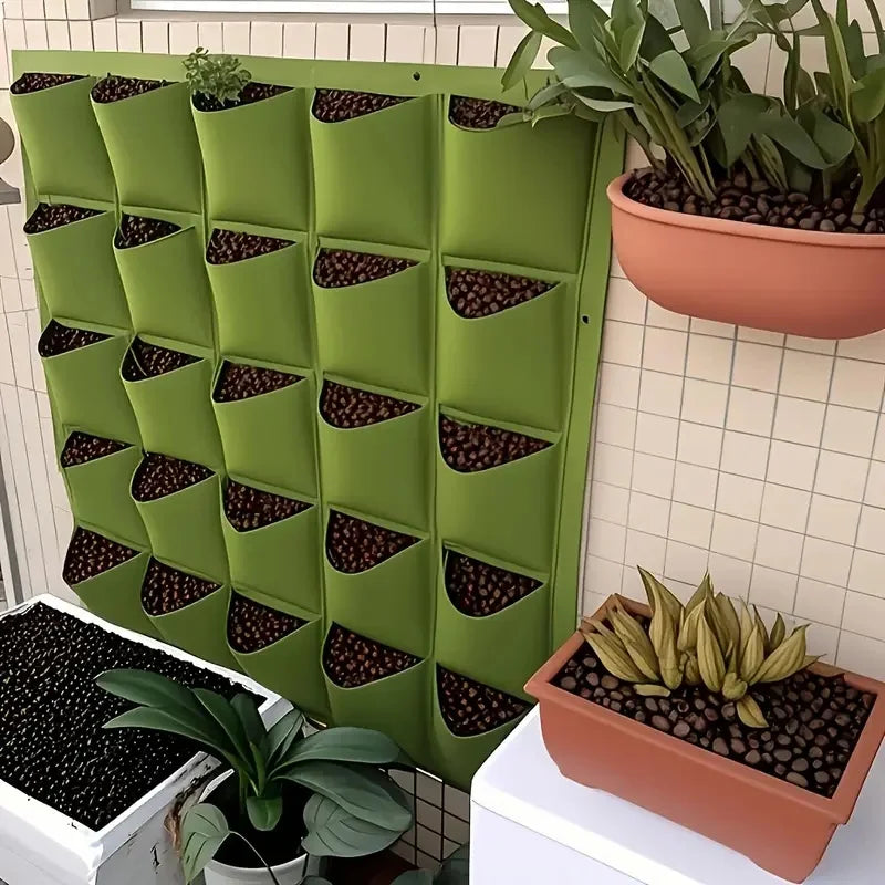 porte plantes mural 18 poches tissu texturé vert moderne fixations facile balcon terrasse