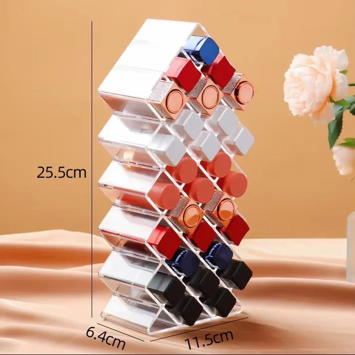 présentoir transparent rouge lèvres organisateur maquillage pinceaux crèmes poudres moderne minimaliste acrylic