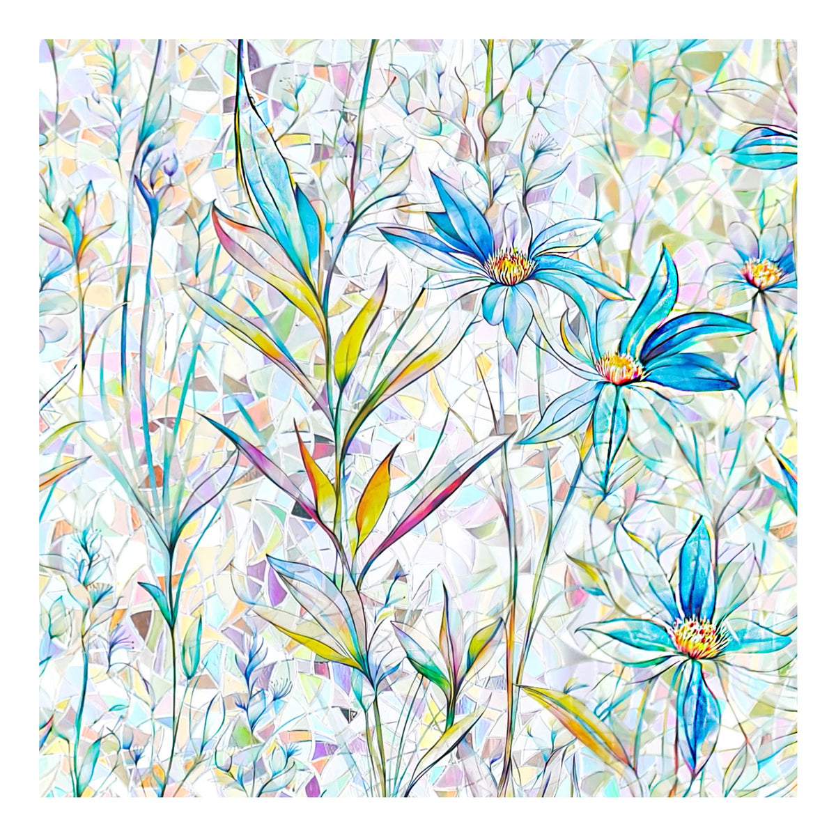 film confidentialité fenêtre multicolore floral adhésif moderne décoratif semi opaque vert bleu rose blanc