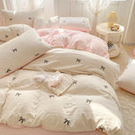 ensemble literie moderne blanc rose nœuds papillon housse couette taies d'oreiller doux polyester serge