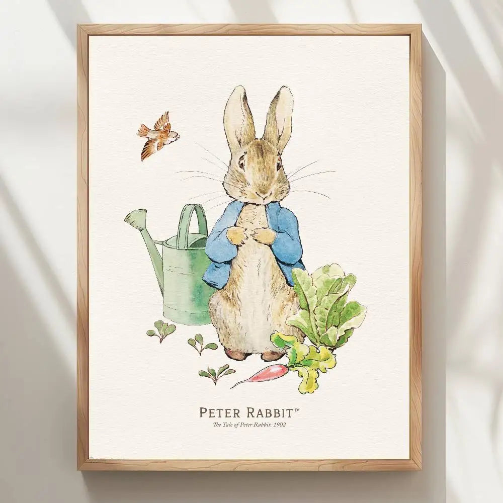 affiche décoration murale peter rabbit illustration vintage cadre bois salon décoration intérieureOpaque beige vert