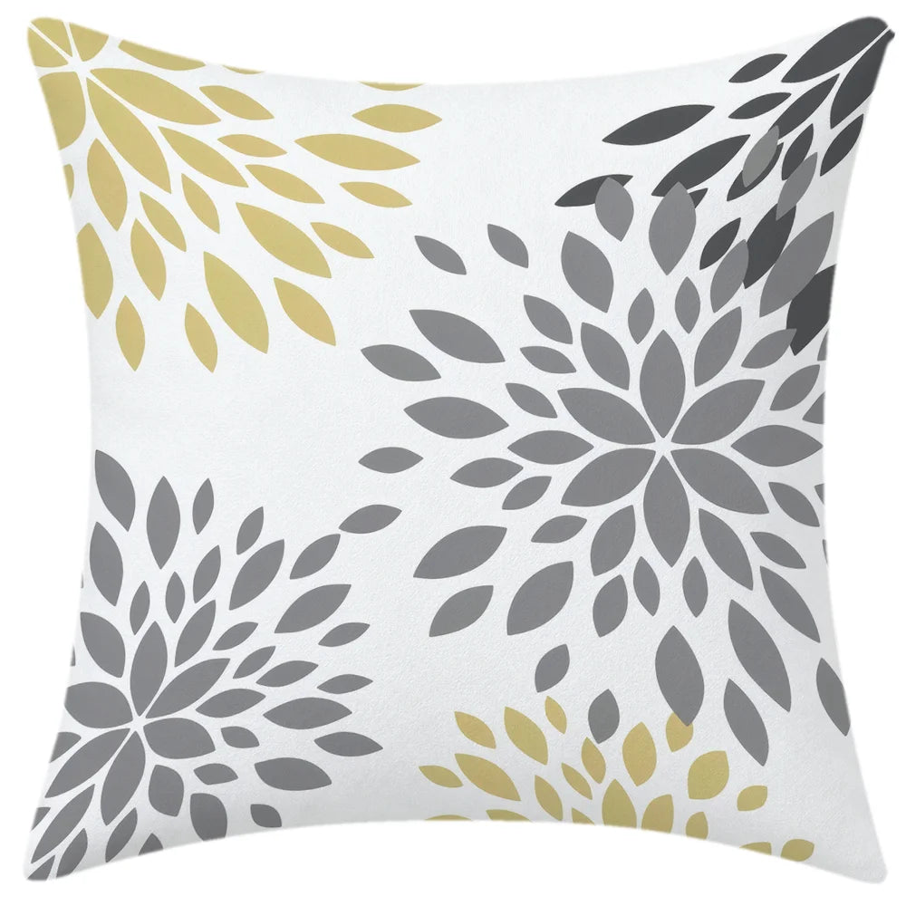lot housses coussin décoratives gris jaune motif floral moderne canapé chambre