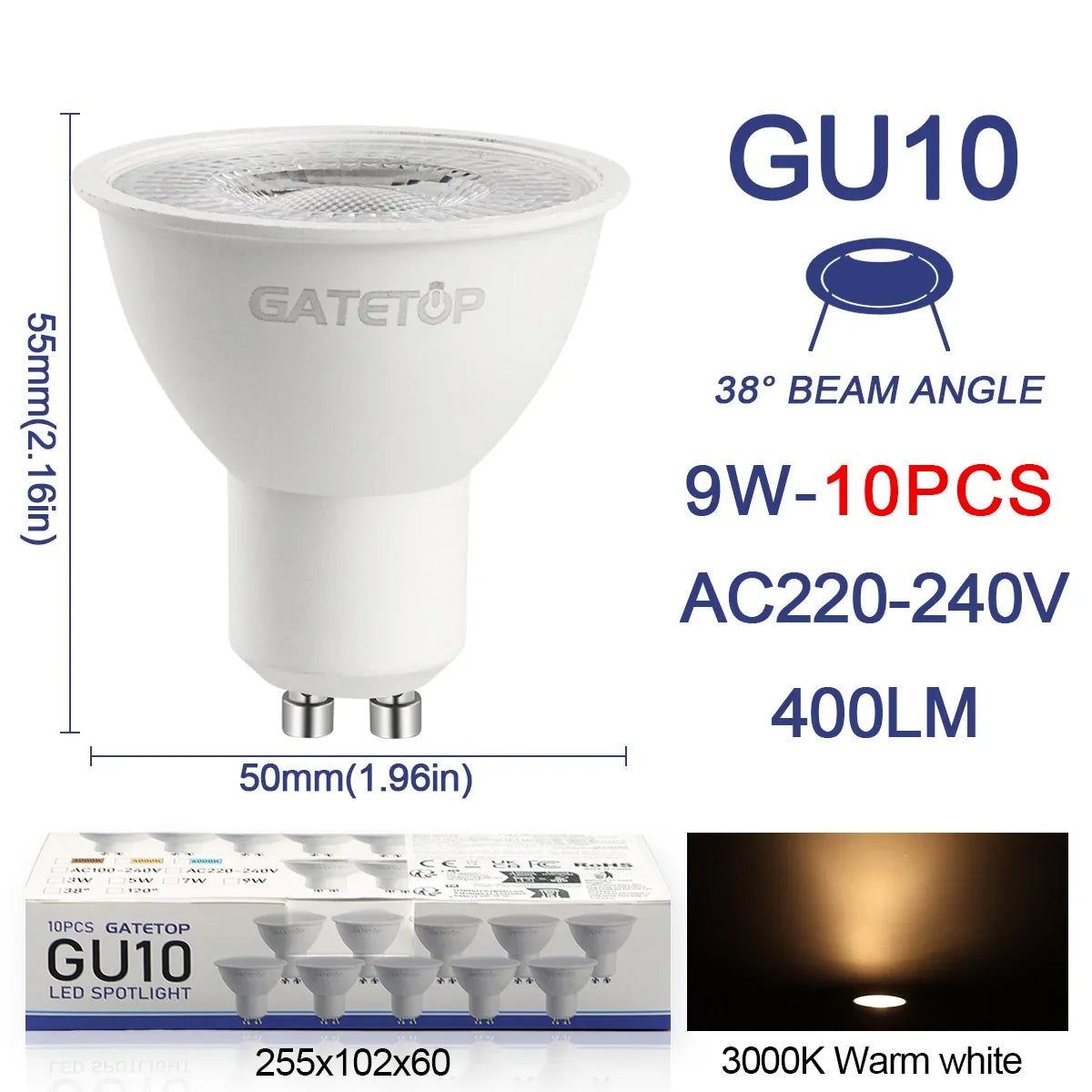 ampoules led gu10 9w blanc chaud 6000k moderne salon 3000k 4000k 25000h