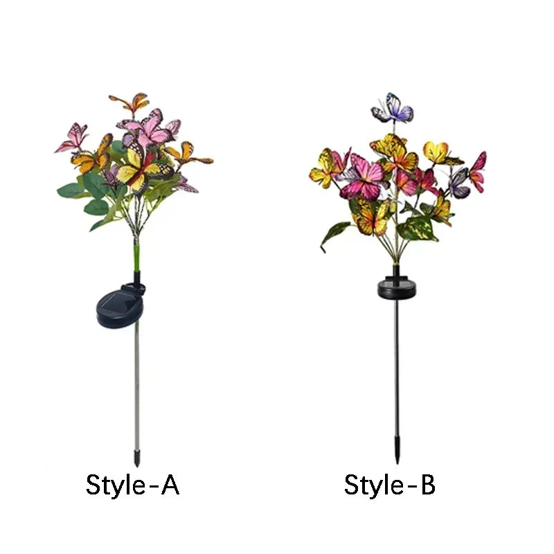 lumière solaire bouquet papillons colorés feuilles vertes moderne violet orange jaune