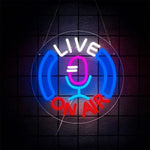 néons lumineux textes on air live microphones couleurs rouge bleu jaune violet moderne fixations