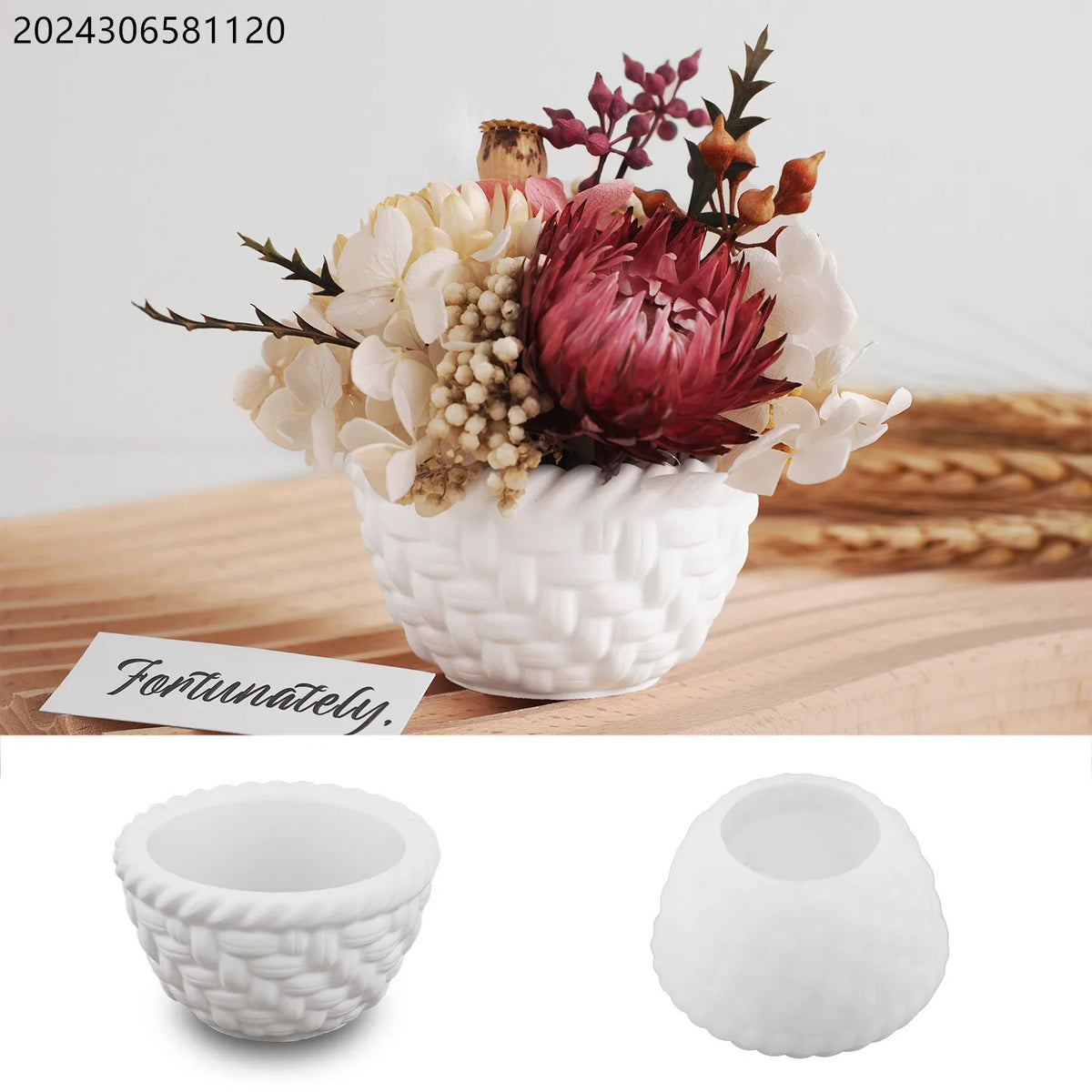 cache pot silicone tressé blanc moderne décoration intérieure fleurs séchées naturelle rusticité artisanale unique