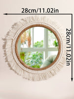 miroir mural bohème tressé franges blanches corde beige clair chambre salon decoration