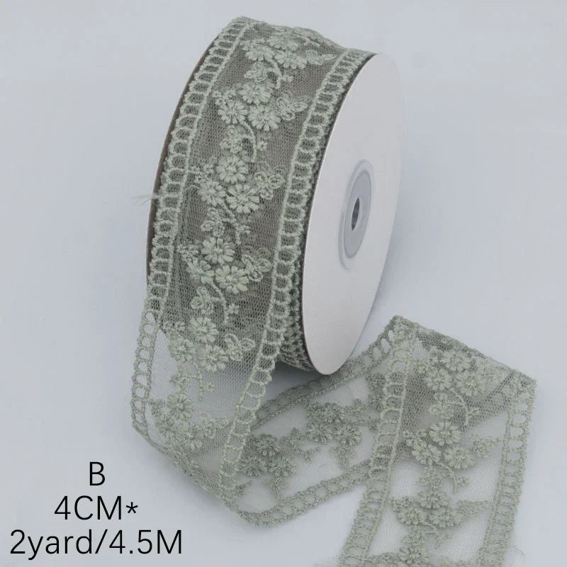 rubans dentelle fleurs vert clair rose pâle blanc vintage romantique polyester artisanat cheveux
