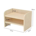 rangements multi niveaux bois moderne calculatrice stylos classeurs horloge bleu vert rouge