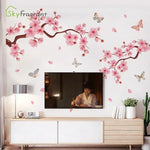 sticker mural fleurs cerisier papillons rose brun blanc adhésif moderne naturel decoration mur chambre