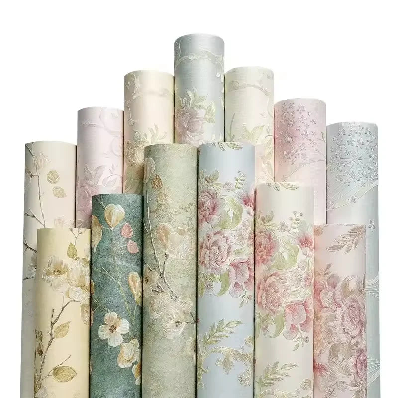 papier peint auto adhésif fleurs baroques romantique chambre fille rose beige bleu pastel
