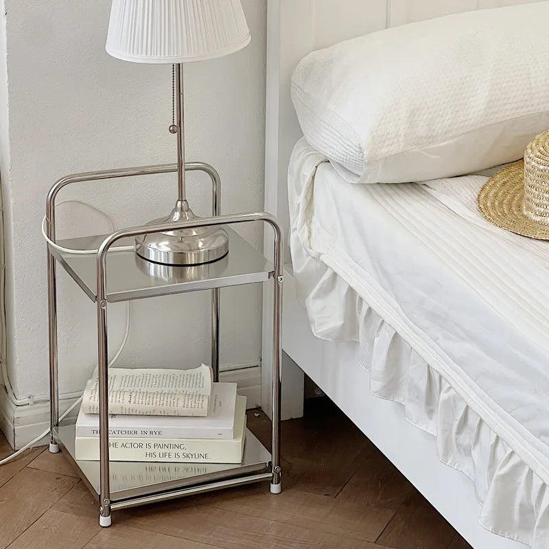 table d'appoint moderne table nuit acier inoxydable plateau verre minimaliste chambre coucher
