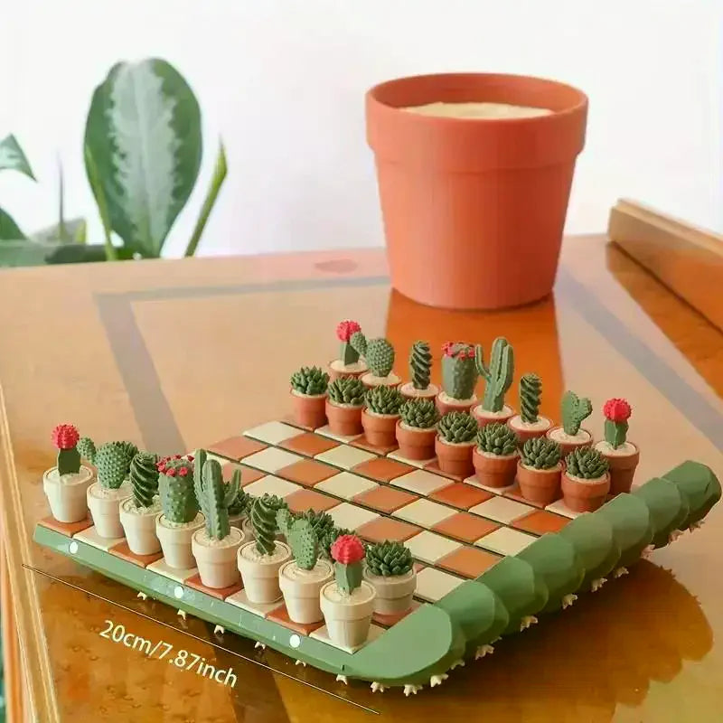 jeu échecs cactus réplique résine verte originales miniatures plateau repliable