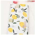 tissu coton imprimé citrons feuilles chats illustration simple vert olive marron blanc beige clair