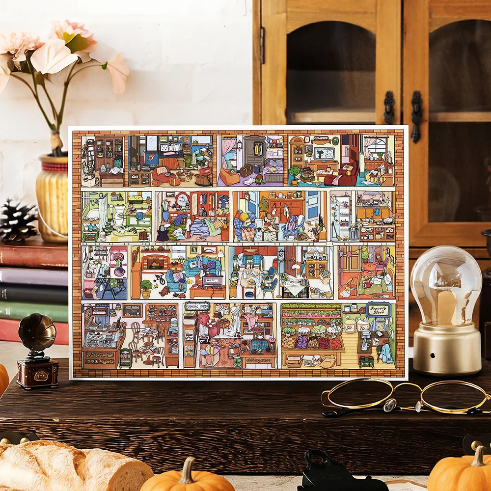 puzzle multicolore scènes domestiques dessin animé pièces puzzle opaques enfants maison activités famille éducatives