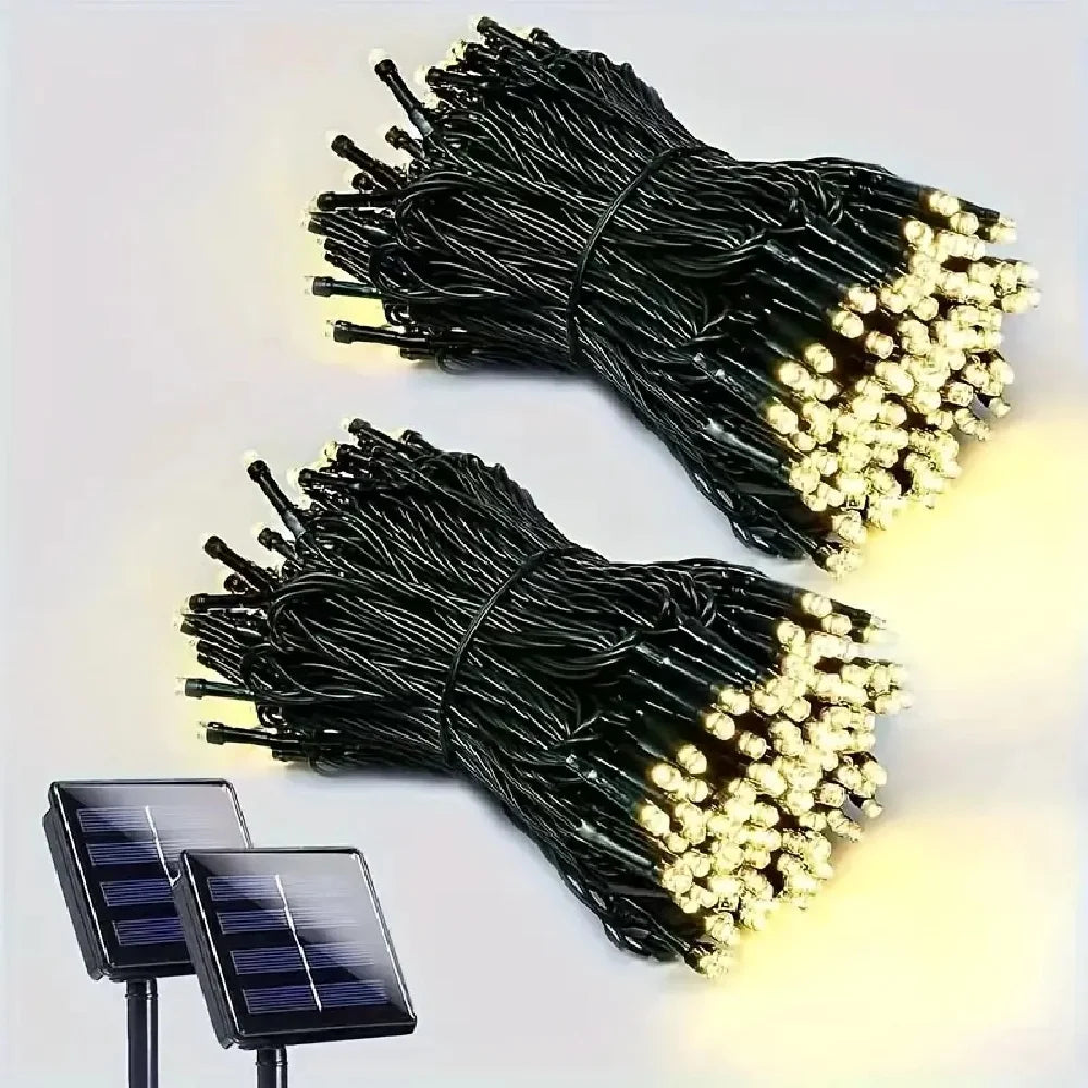 guirlande lumineuse solaire moderne 105ft 300led noir blanc filaments lumineux extérieur féerique patio jardin