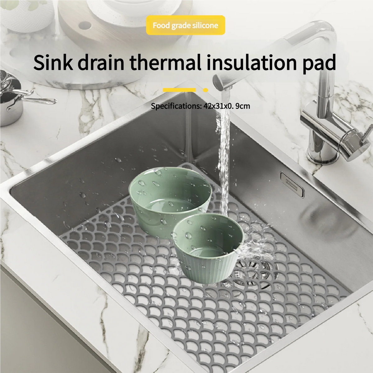 tapis silicone multifonctionnel moderne gris texture écailles respectueux environnement antidérapant protection évier cuisine