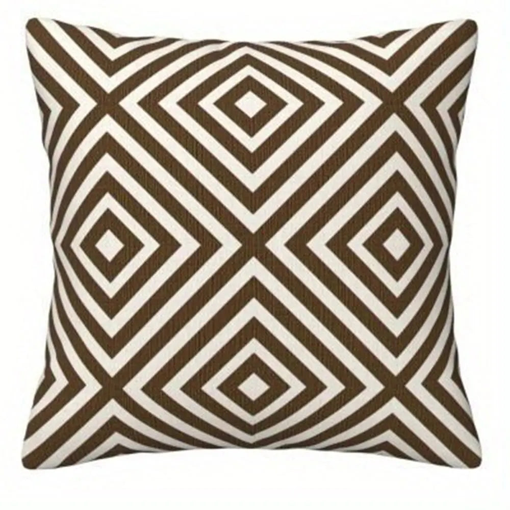 housse coussin polyester motif géométrique moderne marron blanc salon chambre voiture