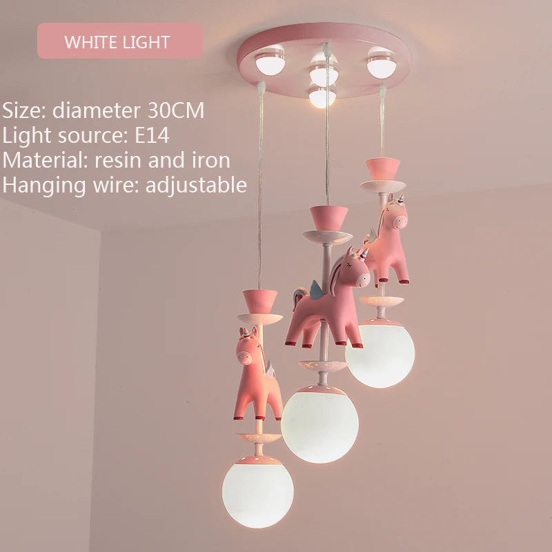 suspension lumineuse verre résine chevaux arc ciel moderne bleu rose enfant blanc contemporain