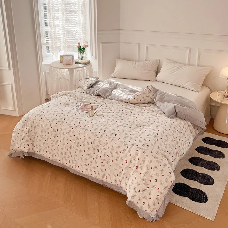 couette coton imprimée fleurs feuilles été automne vintage adhésive lavable maison 150x200cm 200x230cm