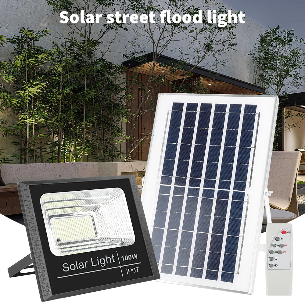 projecteur solaire led ip67 protection abs moderne extérieur sécurité jardin autonomie télécommande