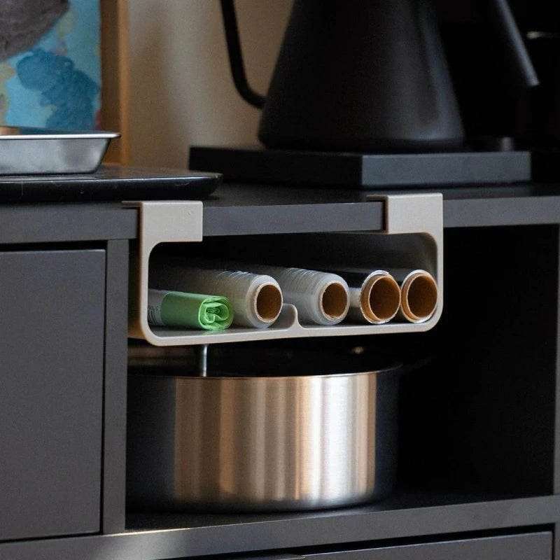 boîte rangement adhésive moderne gris papier aluminium film alimentaire minimaliste cuisine