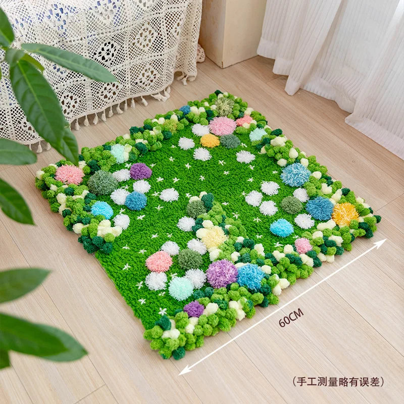 tapis décoratif tapisserie artisanale motif floral couleurs vives créatif tapis mousse boules laine