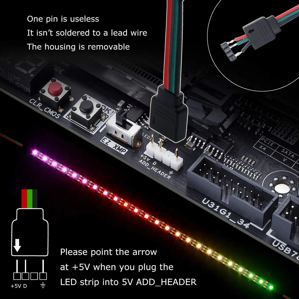 ruban led flexible magnétique noir multicolore 15leds 30leds ip20 ip65 ws2812b adressee