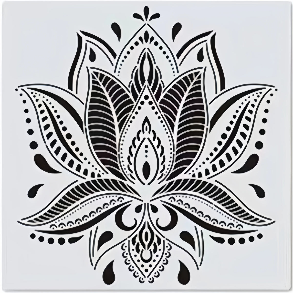 Stencil artisanal fleurs stylisées motifs géométriques couleurs vives décoration murale tissu bois