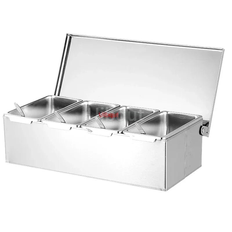 boîte épices argentée moderne grille lisse poignée cuillères épices noix graines