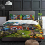 Housse de couette rustique Farm Life Barn avec taie d'oreiller - Ensemble literie 3 pièces pour lit double