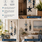 décorations murales marin poissons étoiles mer bois bleu blanc suspendus guirlandes led vintage rustique