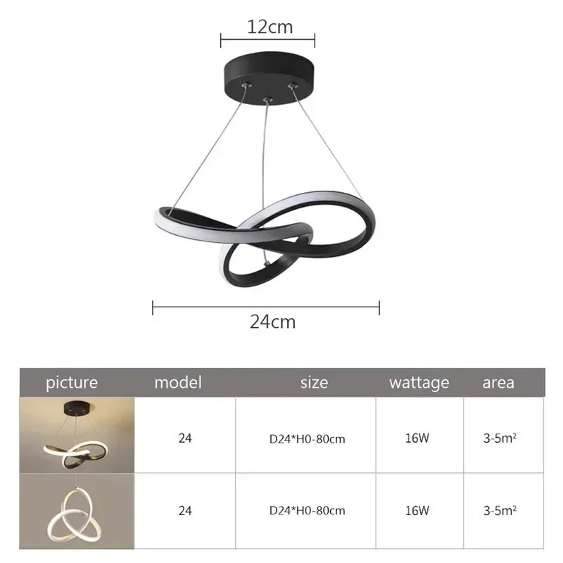 lampe suspendue moderne anneau entrelacés or noir blanc 24cm 30cm