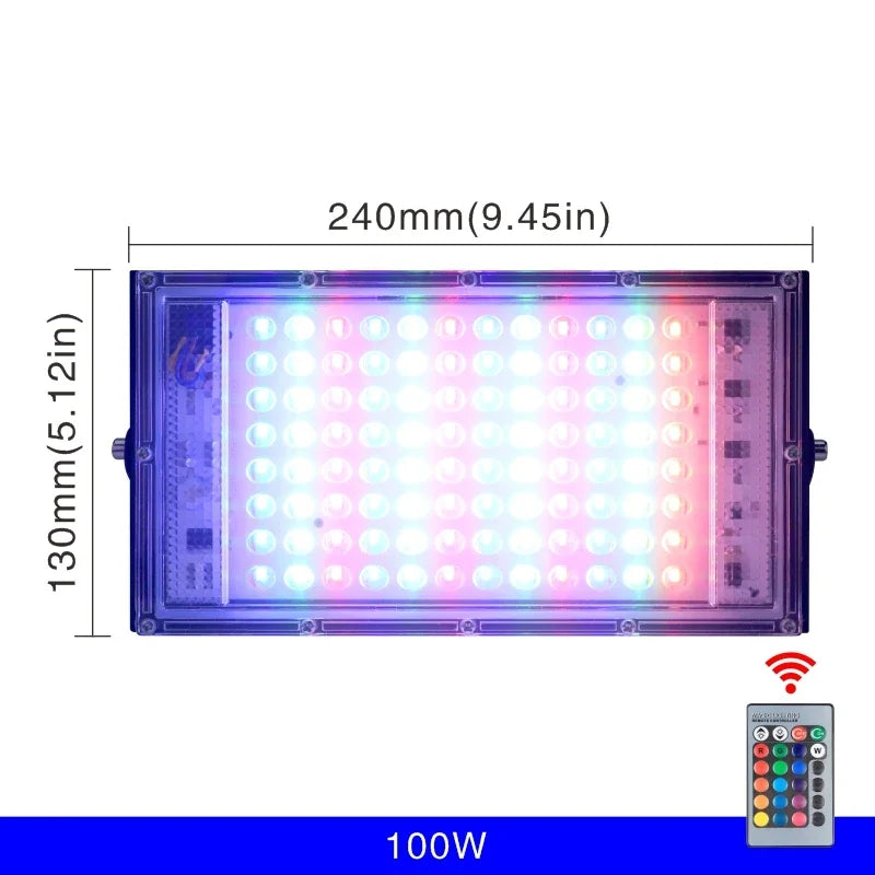 projecteur led noir moderne ip65 étanche télécommande flux lumineux élevé fixation certifié rohs