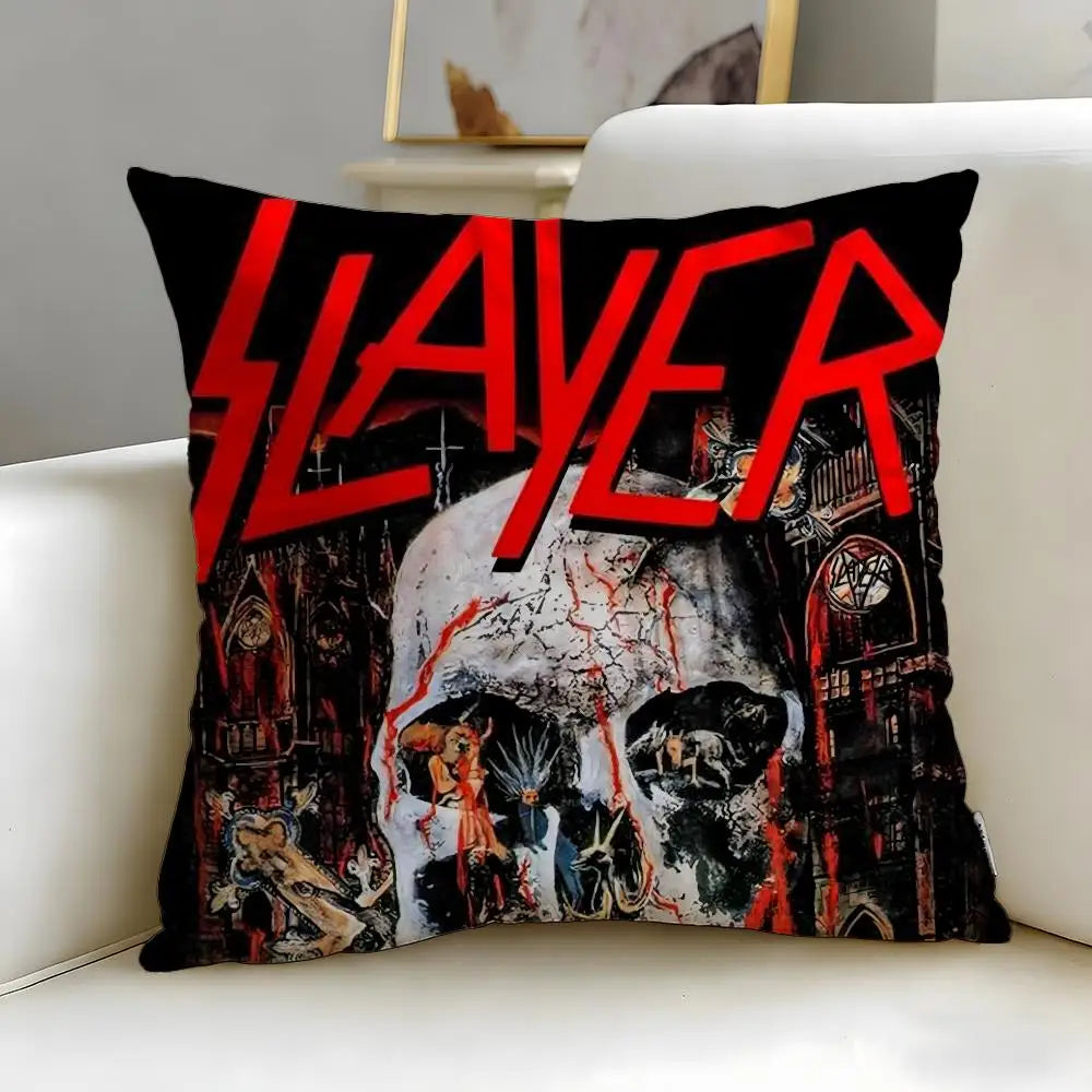 housse coussin noir graphique crâne rock gothique 45x45cm zip invisible fácil laver